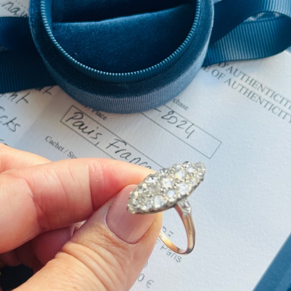 Late Victorian navette diamond ring! 18k rose gold. 3.75 cts! VS to SI clarity! - Picture 8 of 12